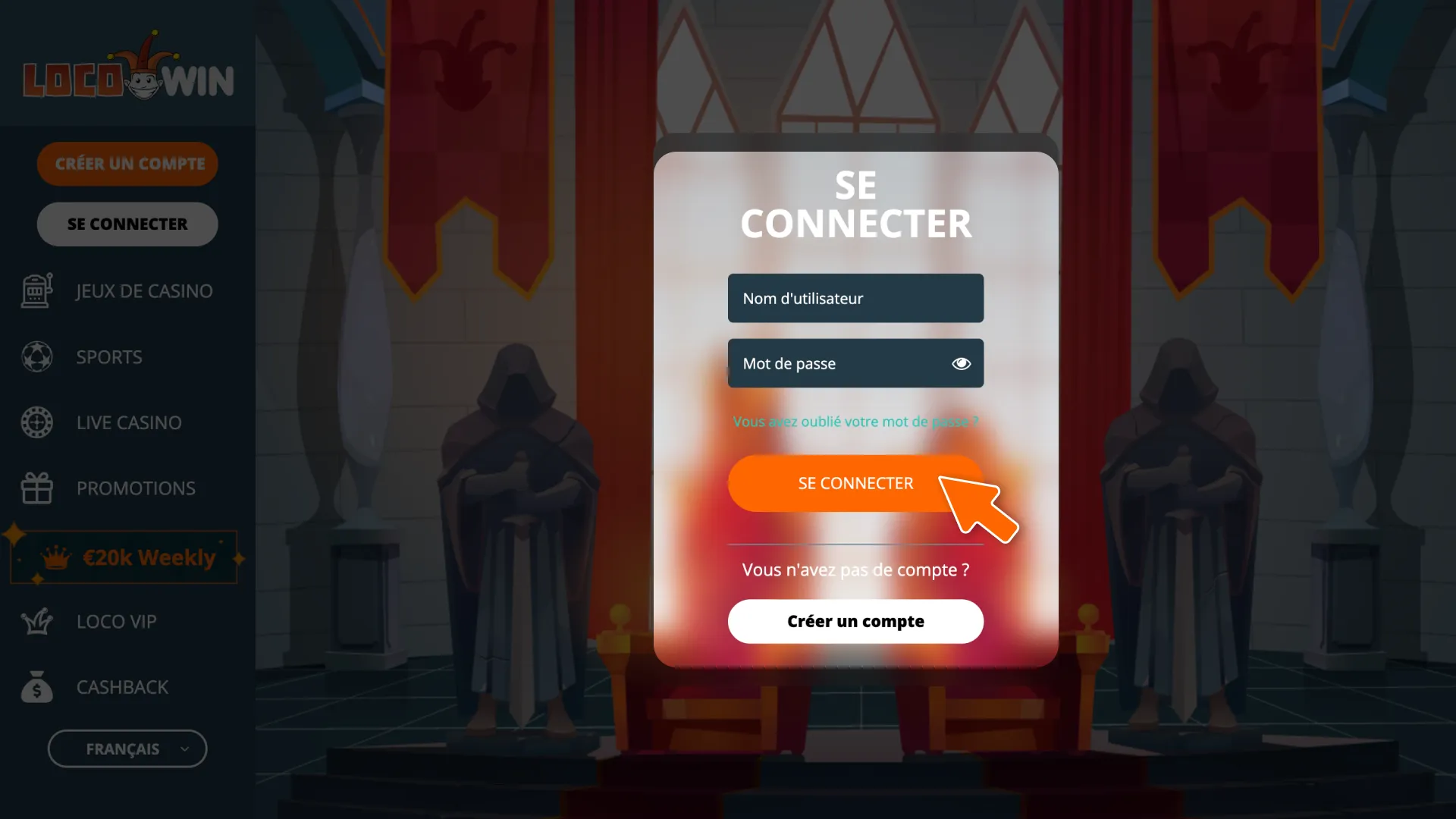 Accédez au portail et connectez-vous à votre compte LocoWin VIP.